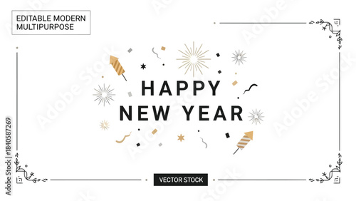 Happy new year modern multipurpose vector stock with fireworks
