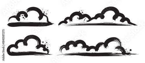 Black ink brush stroke elements depict abstract stylized cloud or wave forms with artistic splatter details, offering a versatile graphic design resource.