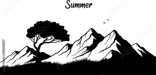 Summer Mountain Landscape Illustration