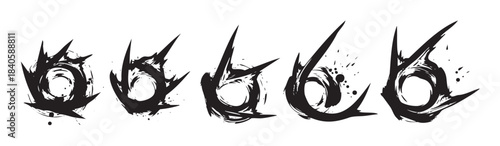 Abstract spiky brushstroke designs with a dynamic and aggressive visual impact, perfect for various graphic design projects and modern art concepts, conveying raw energy.