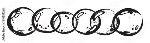 Overlapping ink circles forming an abstract artistic design with a grunge texture and dynamic brushstrokes, creating a modern and expressive visual element.