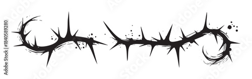 Crown of thorns illustration with a distressed ink style features sharp spikes and rough brushstrokes, symbolizing sacrifice, pain, and resilience.