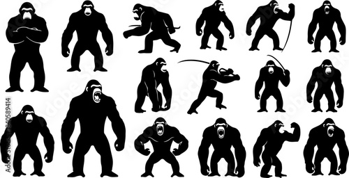 Monkey Silhouette Action Bundle