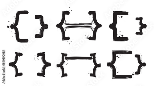 Grunge style brackets set with artistic ink splatters and brush strokes offers a versatile design element for creative projects and text emphasis.