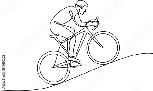 Continuous Line Art Illustration of a Cyclist Ascending an Incline in Natural Sketch Contour