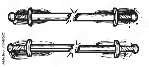 Broken sword illustration depicting the end of conflict, symbolizing peace, surrender, or the destruction of power and the cessation of hostility.