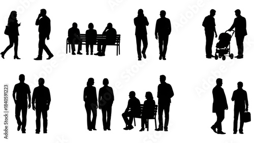 Silhouettes of people for digital model of architecture and urbanism Vector illustration
