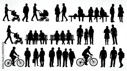 Silhouettes of people for digital model of architecture and urbanism Vector illustration
