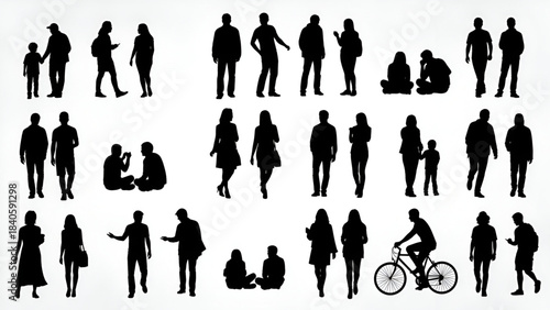 Silhouettes of people for digital model of architecture and urbanism Vector illustration
