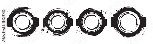 Four circular grunge frames with artistic brush strokes offer a versatile design element for modern branding and creative projects.