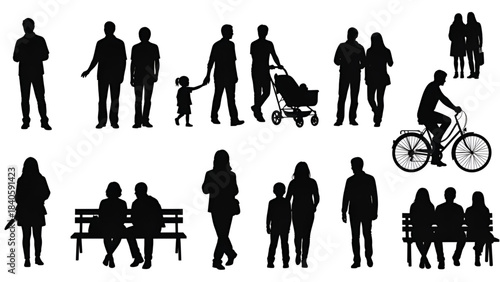 Silhouettes of people for digital model of architecture and urbanism Vector illustration
