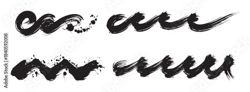 Hand-drawn black brush strokes form expressive wavy lines and artistic splatters, conveying a dynamic and textured grunge aesthetic.