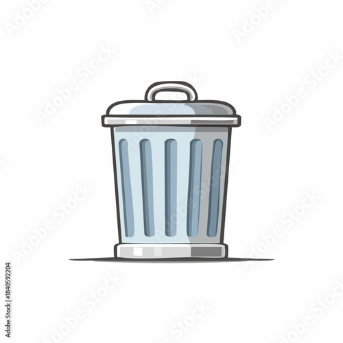 Cartoonish Gray Trash Can with Lid Waste Container Garbage Receptacle Vector Illustration