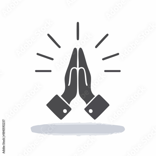Praying Hands with Rays of Light Symbolizing Hope or Faith in Minimalist Style Illustration for Web or Print Material