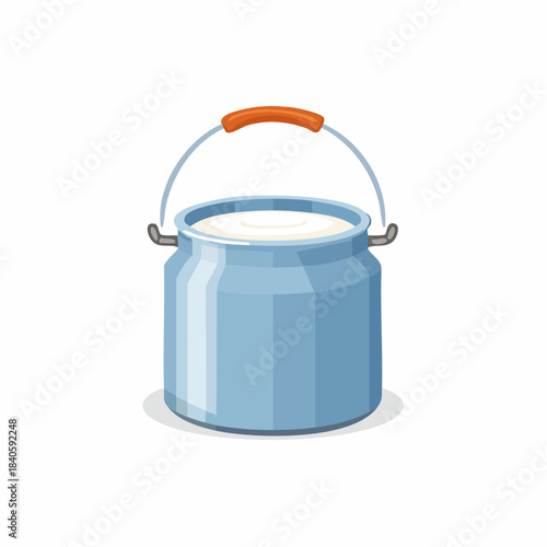 Classic Blue Milk Can Full of Fresh Milk Isolated in Vector Illustration