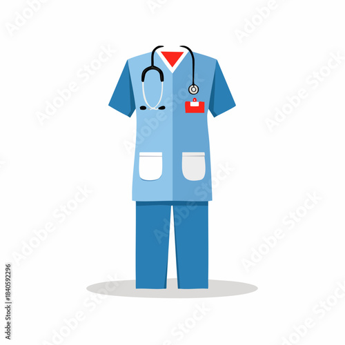 Medical scrubs with stethoscope - isolated flat vector illustration for medical services