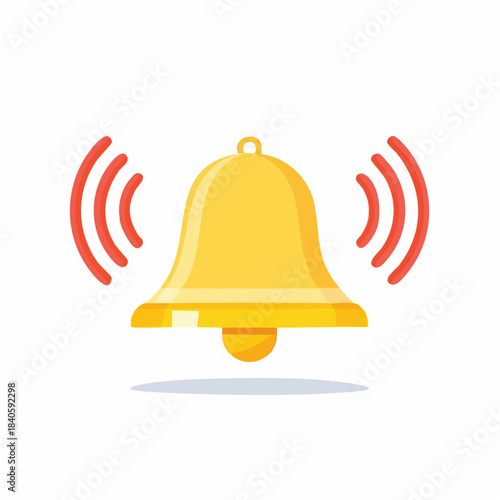 Golden bell ringing alert notifying warning attention calling object notifying attention with flat design