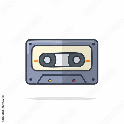 Illustration of a compact audio cassette, a retro media storage format for recording and playback.