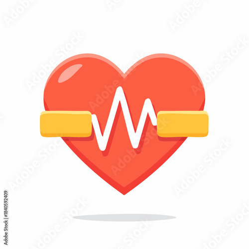 Healthy red heart with ECG line and medical sensor, cardiology concept