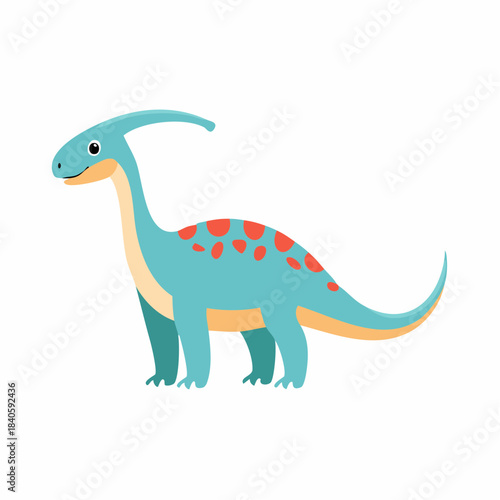 Cute Cartoon Parasaurolophus Dinosaur with Blue Body and Orange Spots