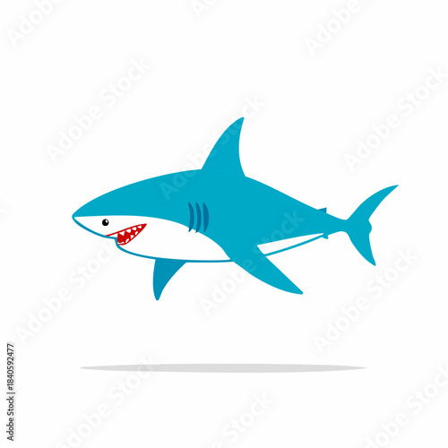 Cartoon shark illustration. Blue shark with sharp teeth. Underwater dangerous animal clip art. Marine predator. Fish.