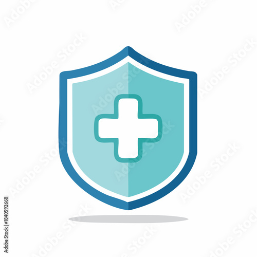 Blue shield with a cross symbol inside, a secure protection graphic for healthcare insurance or medical concepts