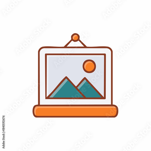 Hanging Wall Art Featuring Mountain Peaks and Sun Simple Graphic Style Decoration Icon Symbol Illustration Minimal Design
