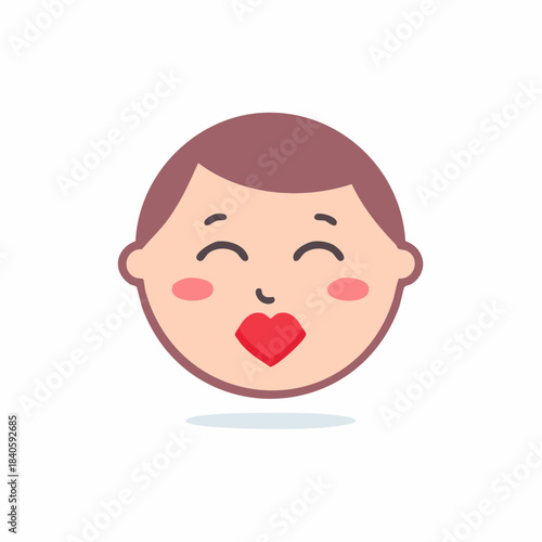Round face emoticon with heart shaped lips and closed eyes in a happy expression