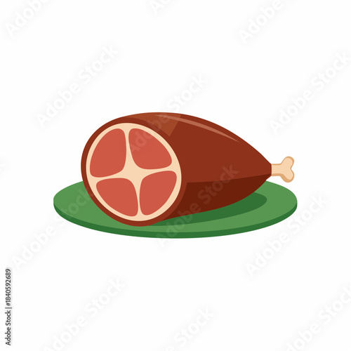 Roasted Ham Hock on Plate Illustration, Vector Style, Fresh Cooking Ingredient, Meaty Lunch, Dinner, Barbecue party graphic