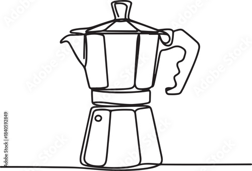 Continuous line art illustration of natural sketch contour forming a modern espresso maker