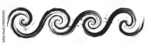Stylized black ink waves form a decorative border with a grunge brushstroke texture, perfect for artistic design elements and graphic accents.