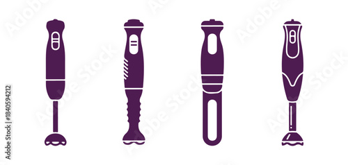 A hand blender featuring four distinct icon designs. Vector illustration
