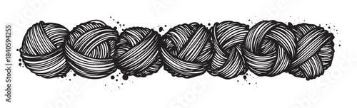 Abstract black and white interwoven shapes form a decorative border with grunge ink splatters, creating a dynamic and artistic graphic element.