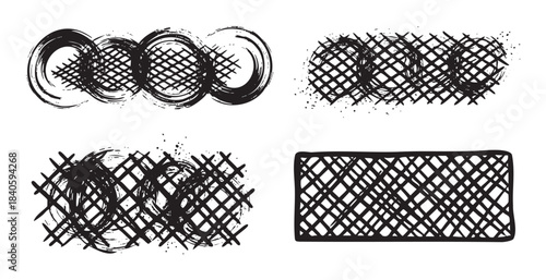 Abstract grunge brushstroke grid patterns offer a versatile collection of distressed textures and graphic elements for modern design projects and creative compositions.