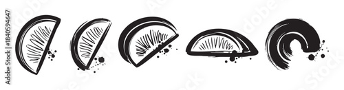 Abstract organic shapes brushstroke illustrations present a modern and artistic graphic design element with a dynamic grunge texture and ink splatters.