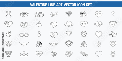 Complete Romantic Valentine Outline Vector Icons Collection