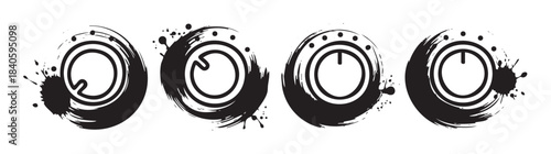 Grunge control icons set with artistic brush strokes and ink splatter effects offer a modern and dynamic visual representation for various digital interfaces.