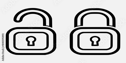 Two black and white lock icons one open and one closed