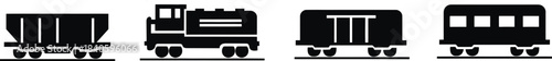 wagon and locomotive icon set. locomotive and wagon line icon collection. train, repair train and railway freight cars.container train icon sign, vector illustration !