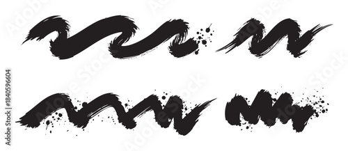 Textured black brush strokes form a versatile collection of artistic grunge design elements perfect for creative projects and graphic compositions.