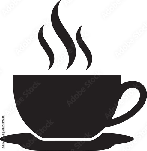 Black silhouette of a cup of hot coffee with steam isolated on transparent background vector