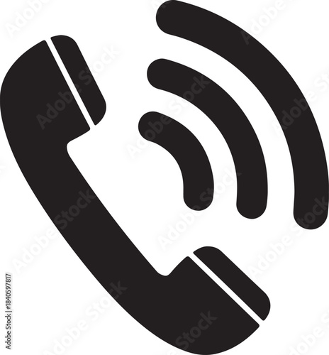 Ringing phone icon with sound waves, communication and contact symbol for business