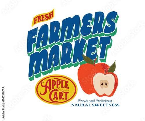 Apple market artwork for t shirt print, poster, sticker and other uses.
