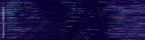 Game Glitch Pixels Screen. Abstract Cyberpunk Purple Glitched Background. Abstract Noise Effect, Error Video Damage, Stylized Data Corrupted Lines. Vector illustration. 