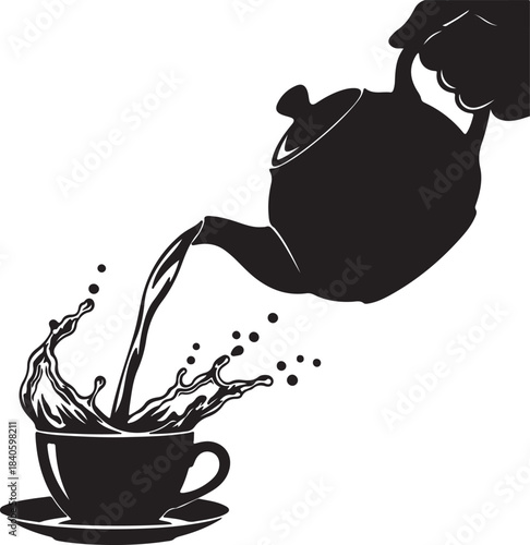 Hand pouring tea from teapot into cup hot beverage splash drink vector image