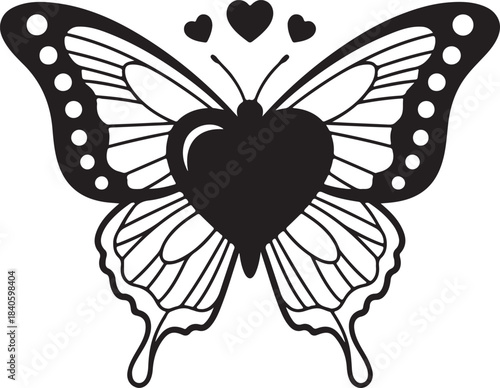 Decorative butterfly with heart shapes on its wings and body on a transparent background vector