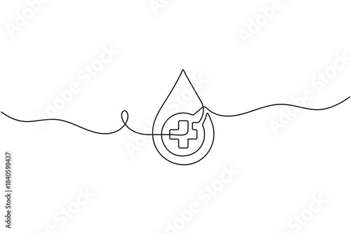 Abstract single line style of medical support or wellness concept. vector