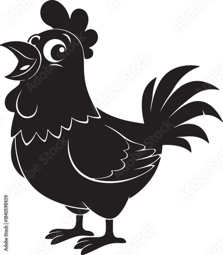Rooster cartoon character black silhouette farm bird vector illustration graphic design