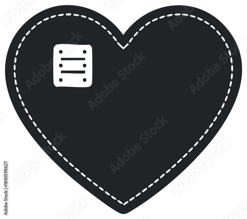 Black Heart Shape with Stitching and Medical Patch Icon