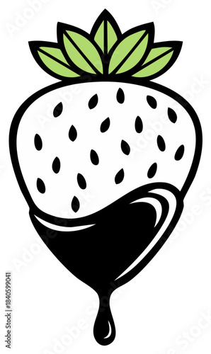 Gourmet chocolate covered strawberry icon with dripping fondue dessert vector illustration